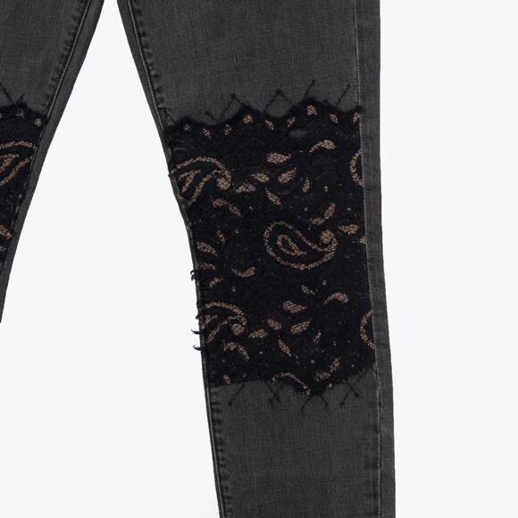 Current/Elliott Black Lace Detail Skinny Jeans Size 28 - Picture 5 of 7